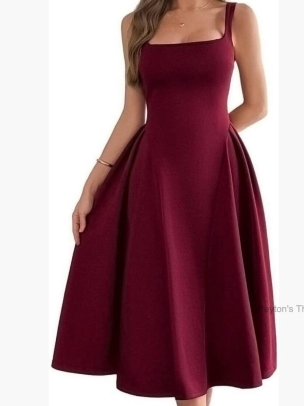 Women’s Burgundy Square-Neck Midi Dress